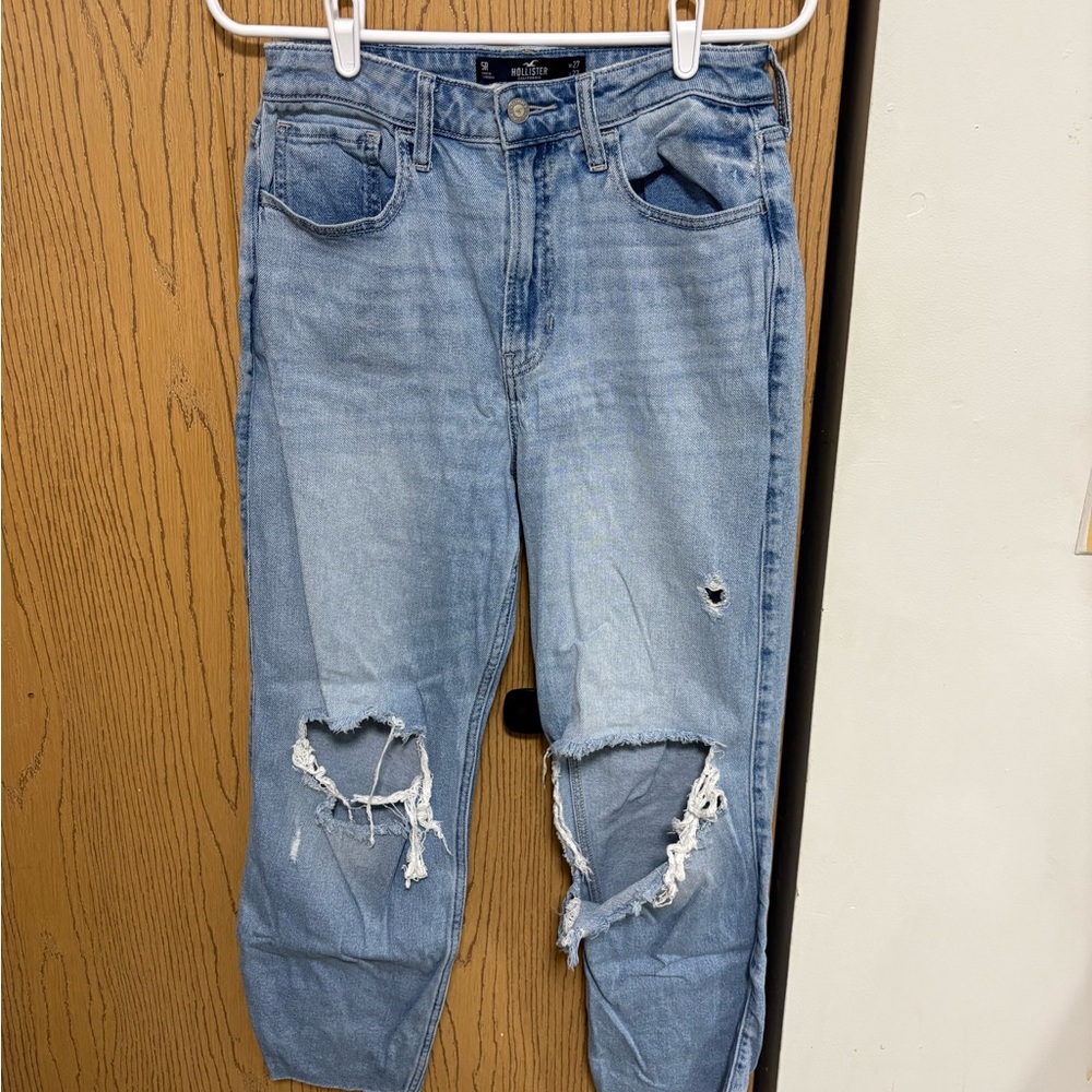 Hollister Light Wash Distressed Straight-Leg Jeans